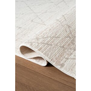 Icon Ic004a Krem Modern Gri Detaylı Akrilik Pamuk Tabanlı 4 Mevsim Salon Koridor Mutfak Halısı 120x180 cm