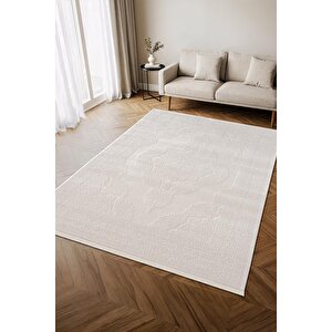 İndigo Id006w Beyaz Klasik Çerçeveli Desen Akrilik İplik Tozuaz Pamuk Taban Salon Mutfak Halısı 80x300 cm