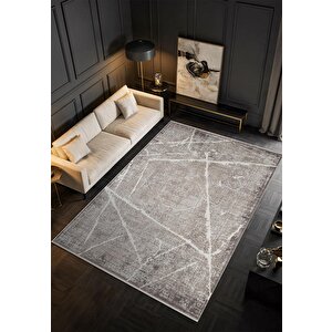 Art At001a Gri Halı Modern Desen Triko Akrilik Viskon Boyama Yüksek Sıklık Ipek Serisi 100x300 cm