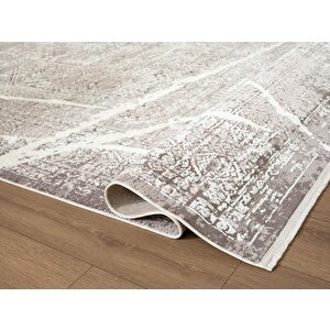 Art At001a Gri Halı Modern Desen Triko Akrilik Viskon Boyama Yüksek Sıklık Ipek Serisi 100x300 cm