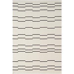Look Black Lb003w Krem Halı Siyah Dekoratif Çizgili Modern Desen Akrilik Yumuşak Tozuaz Salon Halısı 160x230 cm