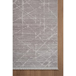 Jade Jd008g Gri Halı Modern Geometrik Desenli Triko Akrilik Pamuk Tabanlı Kaymaz Salon Halısı