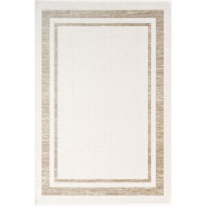 İndigo Id003k Krem Bej Klasik Çerçeveli Desen Akrilik İplik Tozuaz Pamuk Taban Salon Mutfak Halısı 100x200 cm