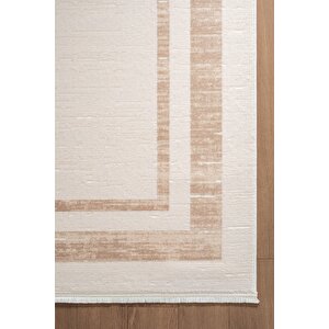 İndigo Id003k Krem Bej Klasik Çerçeveli Desen Akrilik İplik Tozuaz Pamuk Taban Salon Mutfak Halısı