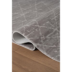 Jade Jd008g Gri Halı Modern Geometrik Desenli Triko Akrilik Pamuk Tabanlı Kaymaz Salon Halısı 80x300 cm