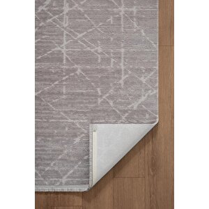 Jade Jd008g Gri Halı Modern Geometrik Desenli Triko Akrilik Pamuk Tabanlı Kaymaz Salon Halısı