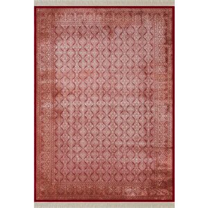 Imperial Luxe Il007j Kırmızı Çerçeveli Halı Klasik Desen 100 Tarak Bambu Viskon İpek Serisi 100x300 cm