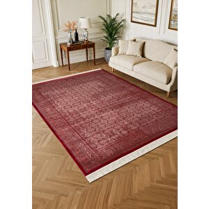 Imperial Luxe Il007j Kırmızı Çerçeveli Halı Klasik Desen 100 Tarak Bambu Viskon İpek Serisi 100x300 cm