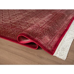 Imperial Luxe Il007j Kırmızı Çerçeveli Halı Klasik Desen 100 Tarak Bambu Viskon İpek Serisi 100x300 cm