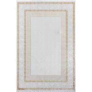 Elit El001s Krem Halı Gold Kenar Çerçeveli Ince Yumuşak Akrilik Tozuaz Modern Salon Halısı Koridor 80x300 cm