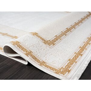 Elit El001s Krem Halı Gold Kenar Çerçeveli Ince Yumuşak Akrilik Tozuaz Modern Salon Halısı Koridor