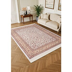 Imperial Luxe Il001r Krem Bej Çerçeveli Halı Klasik Desen 100 Tarak Bambu Viskon İpek Serisi 160x230 cm
