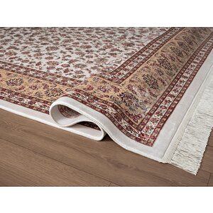 Imperial Luxe Il001r Krem Bej Çerçeveli Halı Klasik Desen 100 Tarak Bambu Viskon İpek Serisi 160x230 cm