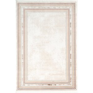 İndigo Id005t Krem Bej Klasik Çerçeveli Desen Akrilik İplik Tozuaz Pamuk Taban Salon Mutfak Halısı 80x300 cm