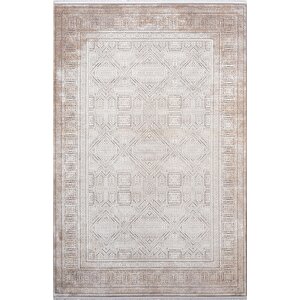 Vogue?vg009a Bej Gri Çerçeveli Geometrik Desen Modern Renk 100?tarak Salon Halısı İpek Serisi 100x200 cm