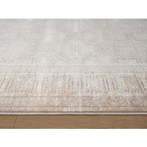 Vogue?vg009a Bej Gri Çerçeveli Geometrik Desen Modern Renk 100?tarak Salon Halısı İpek Serisi 100x200 cm