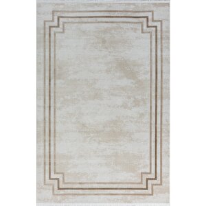 Merit Mr004a Krem Halı Kahverengi Kenar Çerçeveli Ince Yumuşak Akrilik Tozuaz Modern Salon Halısı 240x340 cm