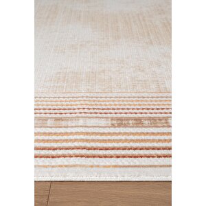 İndigo Id005t Krem Bej Klasik Çerçeveli Desen Akrilik İplik Tozuaz Pamuk Taban Salon Mutfak Halısı 100x200 cm