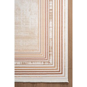 İndigo Id005t Krem Bej Klasik Çerçeveli Desen Akrilik İplik Tozuaz Pamuk Taban Salon Mutfak Halısı