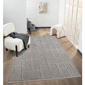 Sümer Sm015g Gri Rengi Halı Çizgi Desenli Dekoratif Modern Antialerjik Salon Mutfak Halısı 120x180 cm