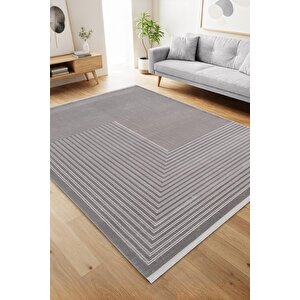 Jade Jd002g Gri Halı Modern Desenli Triko Akrilik Pamuk Tabanlı Kaymaz Salon Ve Yatak Odası Halıs 100x200 cm