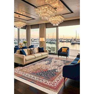 Diamente Dm006r Bej Krem Çerçeveli Halı Modern Klasik Desen 100 Tarak Bambu Viskon İpek Serisi 100x300 cm