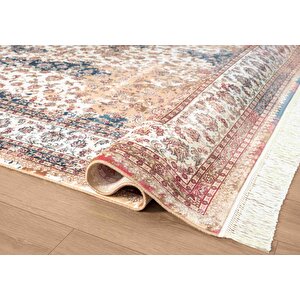 Diamente Dm006r Bej Krem Çerçeveli Halı Modern Klasik Desen 100 Tarak Bambu Viskon İpek Serisi 100x300 cm