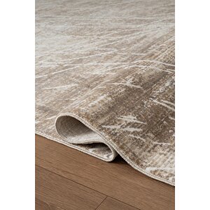 Etro Et010a Bej Modern Desenli Parlak Ağır Yüksek Sıklıkta Salon Halısı İpek Serisi 80x300 cm