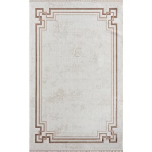 Dark Dk007a Beyaz Halı Bej Detaylı Kahverengi Kenar Çerçeveli Akrilik Tozuaz Modern Salon Halısı 240x340 cm