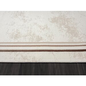 Dark Dk007a Beyaz Halı Bej Detaylı Kahverengi Kenar Çerçeveli Akrilik Tozuaz Modern Salon Halısı