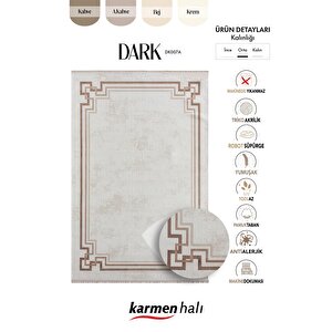 Dark Dk007a Beyaz Halı Bej Detaylı Kahverengi Kenar Çerçeveli Akrilik Tozuaz Modern Salon Halısı