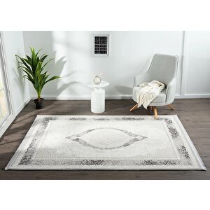 Dark Dk011g Gri Halı Antrasit Detay Kenar Çerçeveli Göbekli Akrilik Tozuaz Modern Salon Halısı 240x340 cm