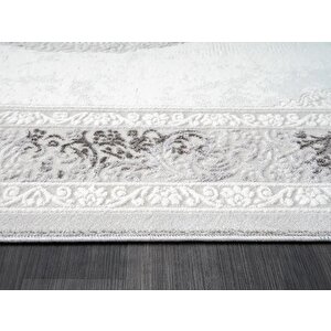 Dark Dk011g Gri Halı Antrasit Detay Kenar Çerçeveli Göbekli Akrilik Tozuaz Modern Salon Halısı