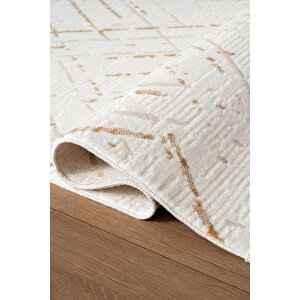 Icon Ic003s Krem Modern Gold Detaylı Akrilik Pamuk Tabanlı Salon Koridor Mutfak 4 Mevsim Halı 120x180 cm
