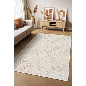 Icon Ic003s Krem Modern Gold Detaylı Akrilik Pamuk Tabanlı Salon Koridor Mutfak 4 Mevsim Halı 100x200 cm