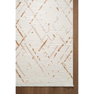 Icon Ic003s Krem Modern Gold Detaylı Akrilik Pamuk Tabanlı Salon Koridor Mutfak 4 Mevsim Halı