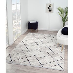 Tokyo Tk001m Gri Halı Lacivert Detaylı Modern Akrilik Halı Kaymaz Taban Tozuaz Salon Halısı Koridor 80x300 cm