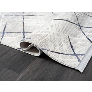 Tokyo Tk001m Gri Halı Lacivert Detaylı Modern Akrilik Halı Kaymaz Taban Tozuaz Salon Halısı Koridor