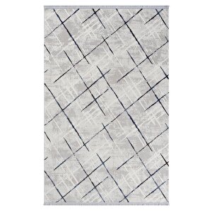 Tokyo Tk001m Gri Halı Lacivert Detaylı Modern Akrilik Halı Kaymaz Taban Tozuaz Salon Halısı Koridor 80x150 cm