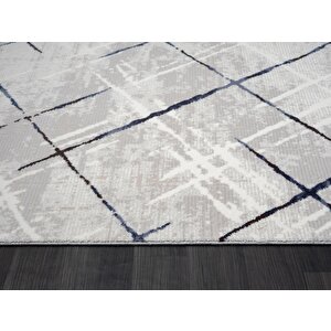 Tokyo Tk001m Gri Halı Lacivert Detaylı Modern Akrilik Halı Kaymaz Taban Tozuaz Salon Halısı Koridor