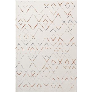 Icon Ic006r Krem Renkli Geometrik Modern Desenli Pamuk Tabanlı Akrilik 4 Mevsim Salon Halısı 100x300 cm