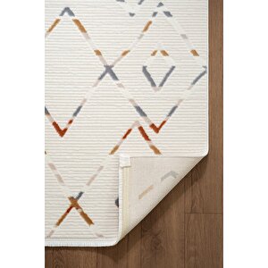Icon Ic006r Krem Renkli Geometrik Modern Desenli Pamuk Tabanlı Akrilik 4 Mevsim Salon Halısı
