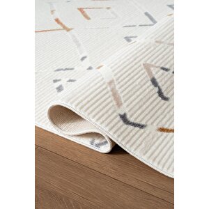 Icon Ic006r Krem Renkli Geometrik Modern Desenli Pamuk Tabanlı Akrilik 4 Mevsim Salon Halısı 200x290 cm