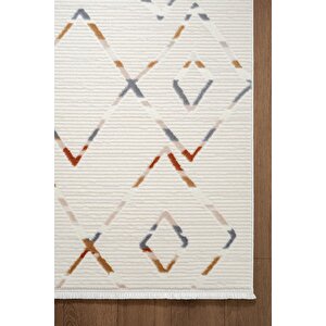 Icon Ic006r Krem Renkli Geometrik Modern Desenli Pamuk Tabanlı Akrilik 4 Mevsim Salon Halısı