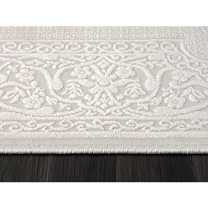 Truva Tv001a Krem Halı Kenar Çerçeveli Göbekli Kalın Akrilik Tozuaz Modern Klasik Salon Halısı