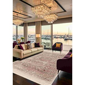 Diamente Dm003r Krem Çerçeveli Göbekli Klasik Desen 100 Tarak Bambu Viskon Renkli Halı İpek Serisi 160x230 cm