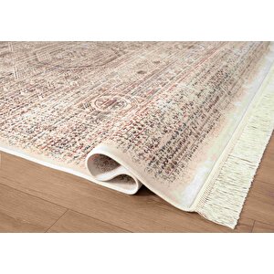 Diamente Dm003r Krem Çerçeveli Göbekli Klasik Desen 100 Tarak Bambu Viskon Renkli Halı İpek Serisi 160x230 cm