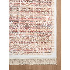 Diamente Dm003r Krem Çerçeveli Göbekli Klasik Desen 100 Tarak Bambu Viskon Renkli Halı İpek Serisi