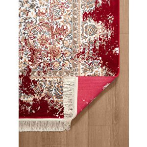 Diamente Dm005j Krem Kırmızı Çerçeveli Halı Modern Klasik Desen 100 Tarak Bambu Viskon İpek Serisi
