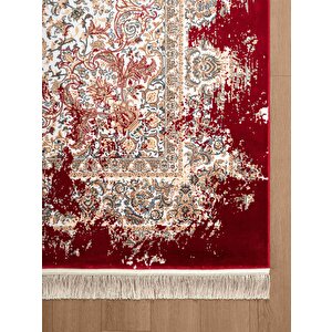 Diamente Dm005j Krem Kırmızı Çerçeveli Halı Modern Klasik Desen 100 Tarak Bambu Viskon İpek Serisi